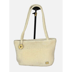 The Sak Ivory Crochet Small Handbag Shoulder Bag Purse with Bag Charm Boho